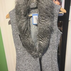 THML Gray Faux Fur-Trim Knit Vest
